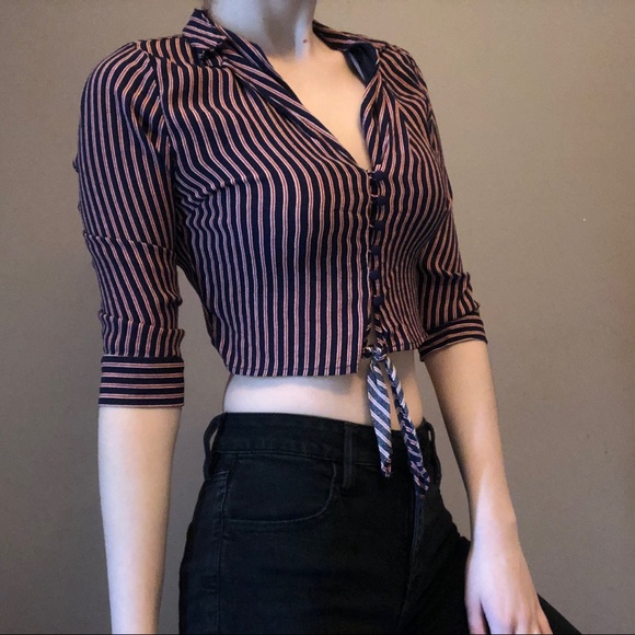 Buttoned Up Striped Crop Top - Picture 3 of 5